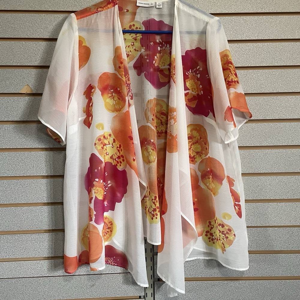 Susan Graver Womens Duster LG Shirt SleeveKimono Oversize Open Multicolor Floral